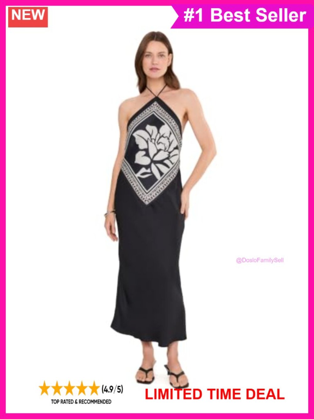 Halter Midi Dress Sleeveless Bandana Print Casual Party